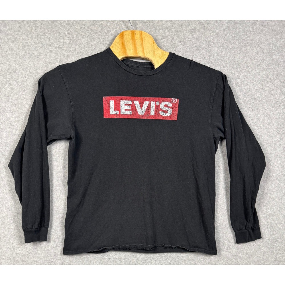 Levi's Long Sleeve Shirt Mens Large Black Good Red Box Logo Graphic Tee
